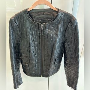Zara women’s leather bomber jacket